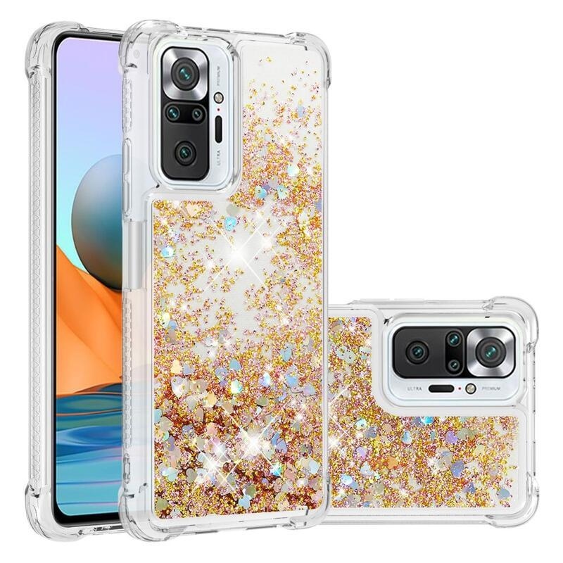 Glitter homokóra zselés tok Xiaomi Redmi Note 10 Pro - arany/szív