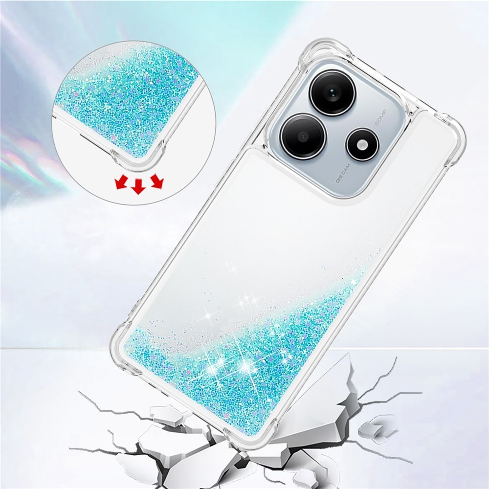 Glitter homokóra zselés tok Xiaomi Redmi Note 14 5G - kék/csillagok