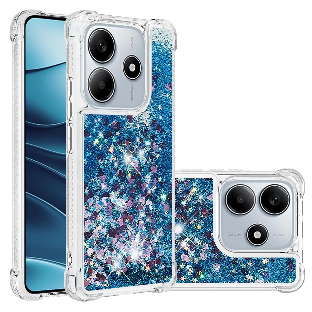 Csillogó homokóra zselés tok Xiaomi Redmi Note 14 5G - kék/szív