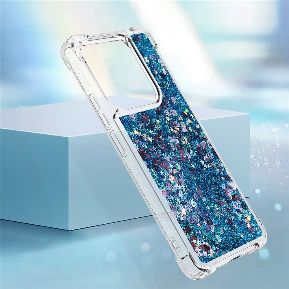 Csillogó homokóra zselés tok Xiaomi Redmi Note 14 5G - kék/szív