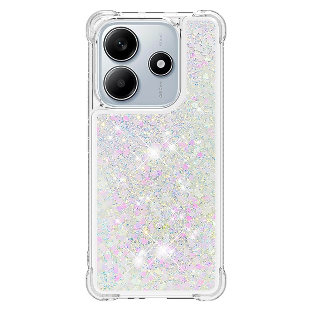 Glitter homokóra zselés tok Xiaomi Redmi Note 14 5G - rózsaszínes ezüst/szívecske