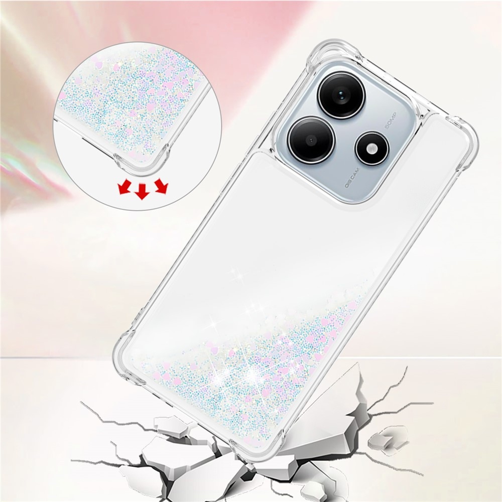 Glitter homokóra zselés tok Xiaomi Redmi Note 14 5G - rózsaszínes ezüst/szívecske