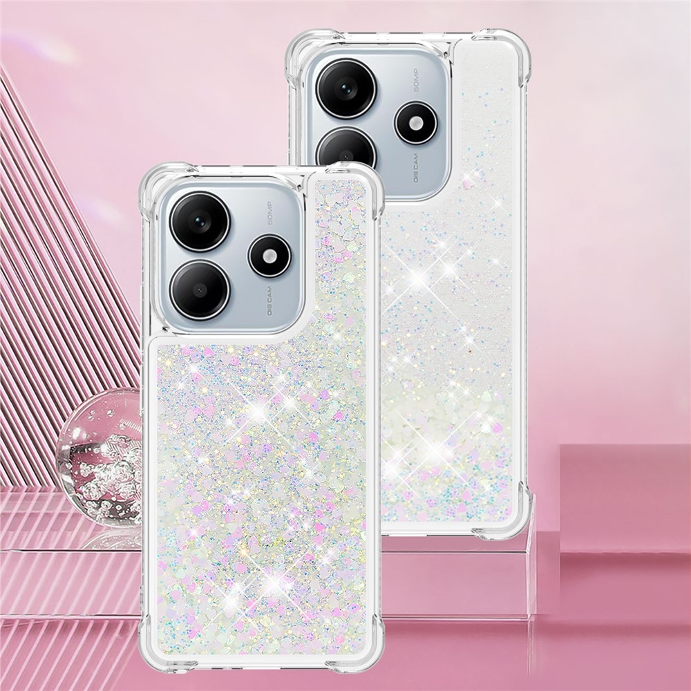 Glitter homokóra zselés tok Xiaomi Redmi Note 14 5G - rózsaszínes ezüst/szívecske
