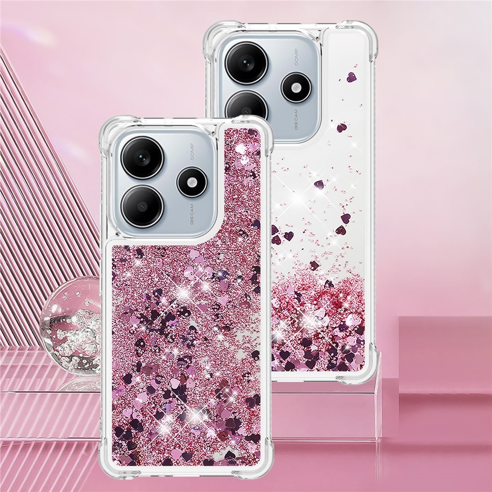 Glitter homokóra zselés tok Xiaomi Redmi Note 14 5G - rózsaarany/szív