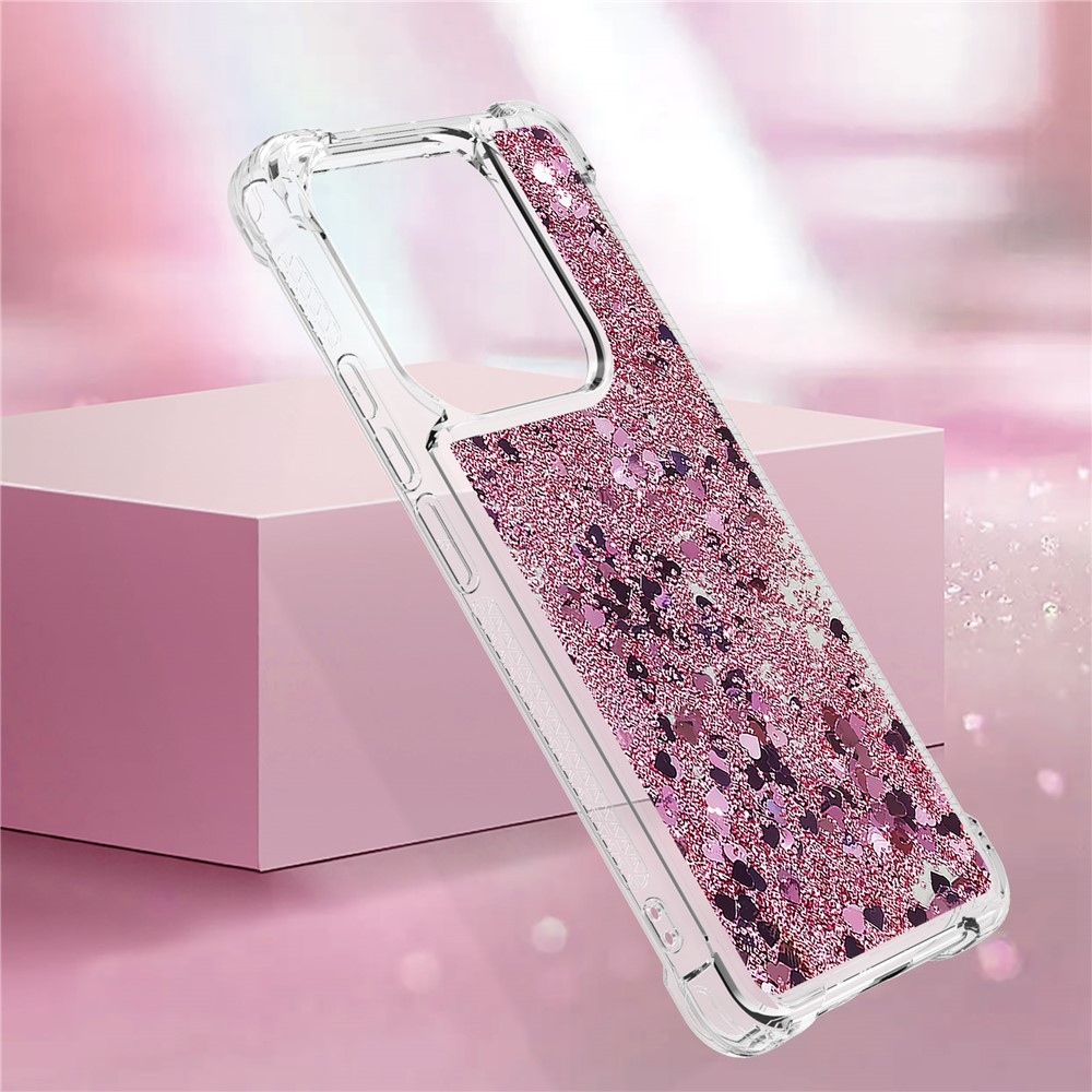 Glitter homokóra zselés tok Xiaomi Redmi Note 14 5G - rózsaarany/szív