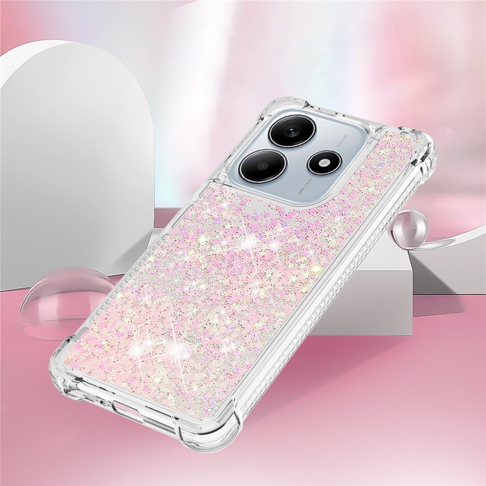 Glitter homokóra zselés tok Xiaomi Redmi Note 14 5G - rózsaszín/csillagok