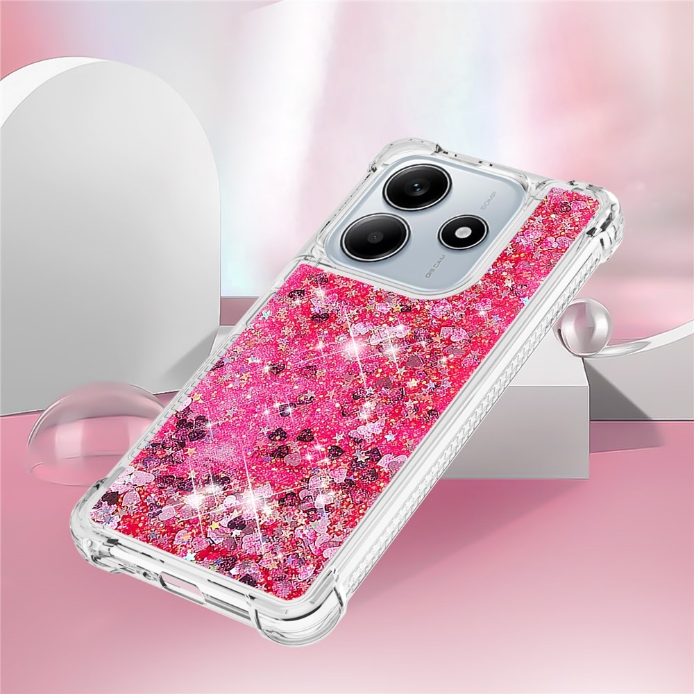 Csillogó homokóra zselés tok Xiaomi Redmi Note 14 5G - rózsaszín/szív