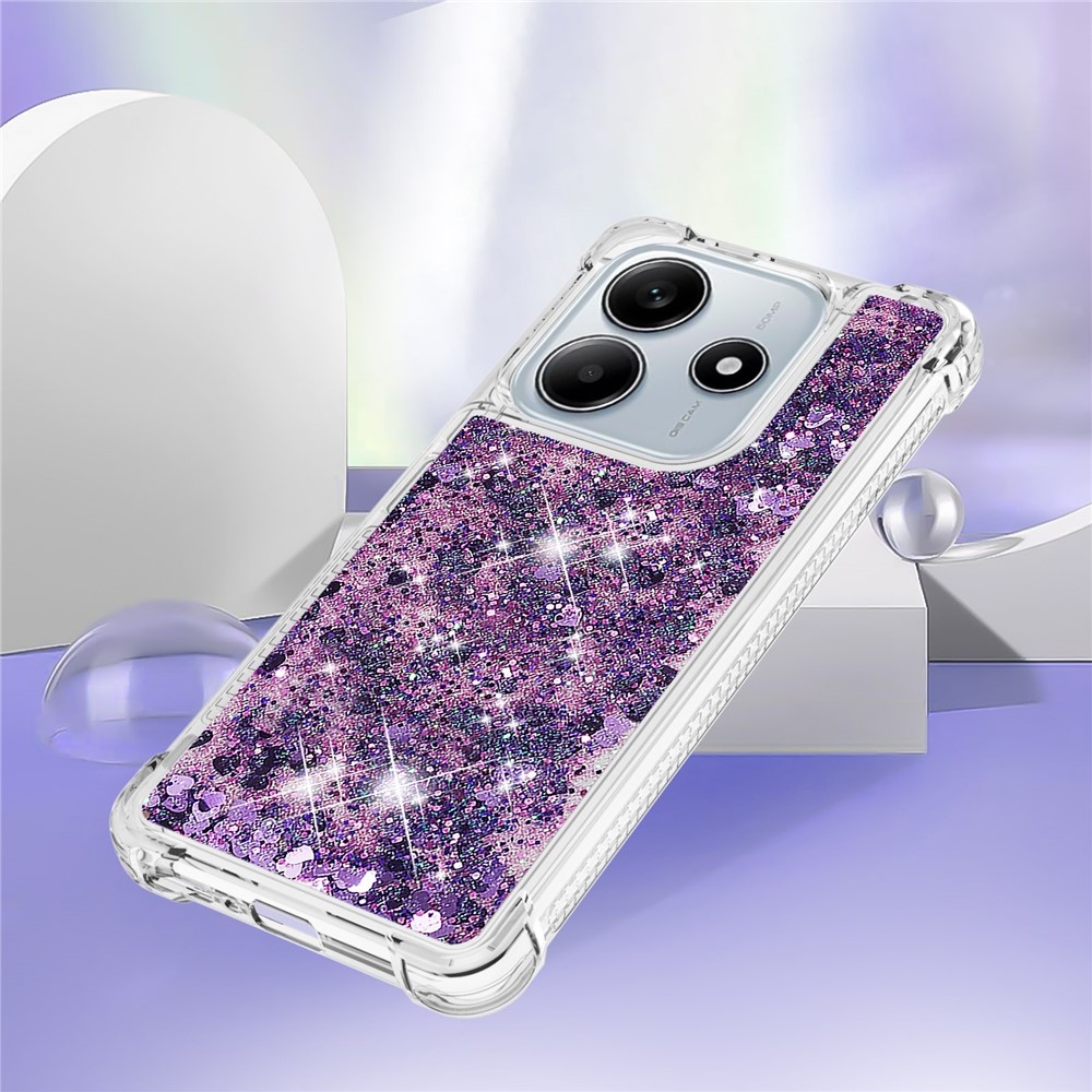 Glitter homokóra zselés tok Xiaomi Redmi Note 14 5G - sötétlila/szív