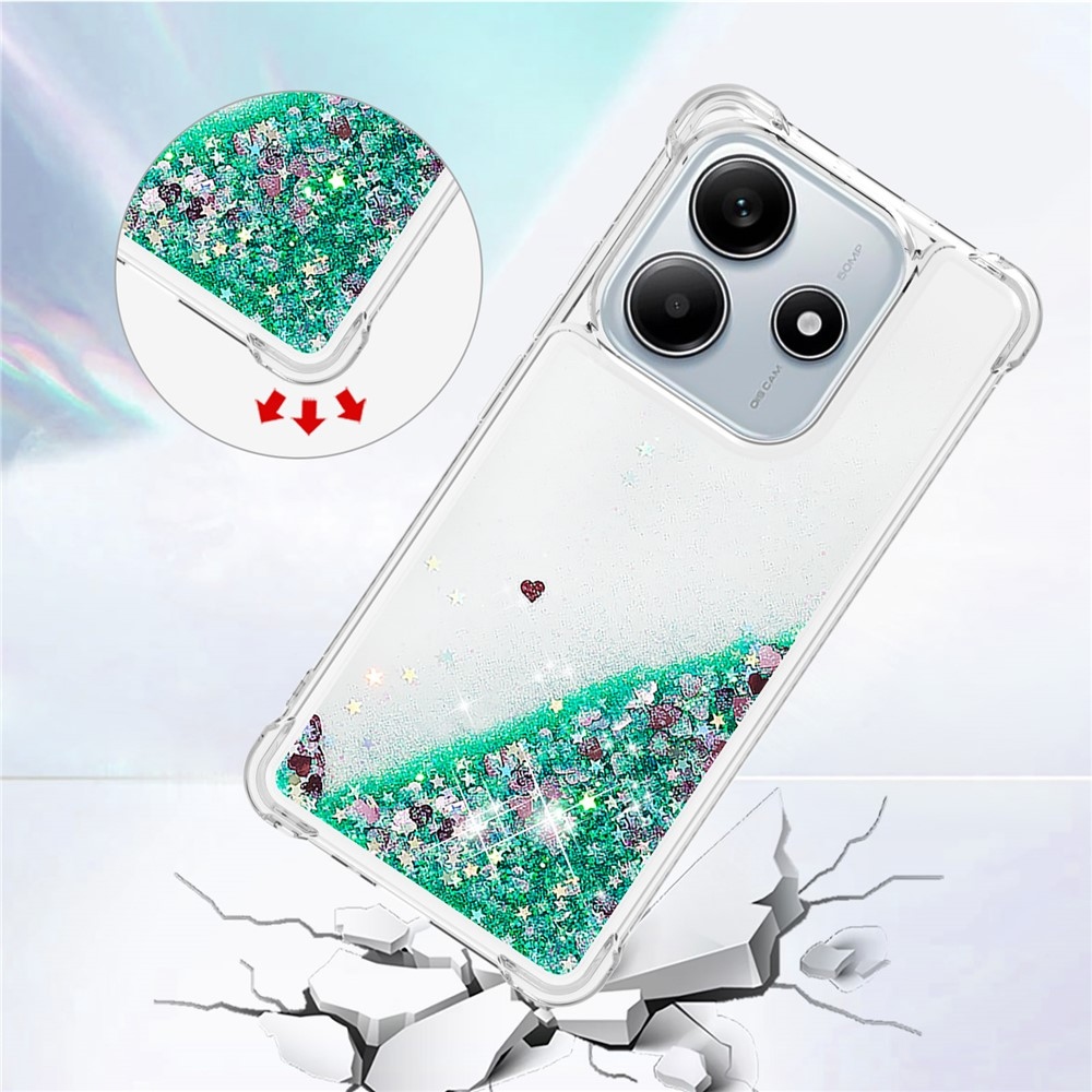 Glitter homokóra zselés tok Xiaomi Redmi Note 14 5G - zöld/szívek