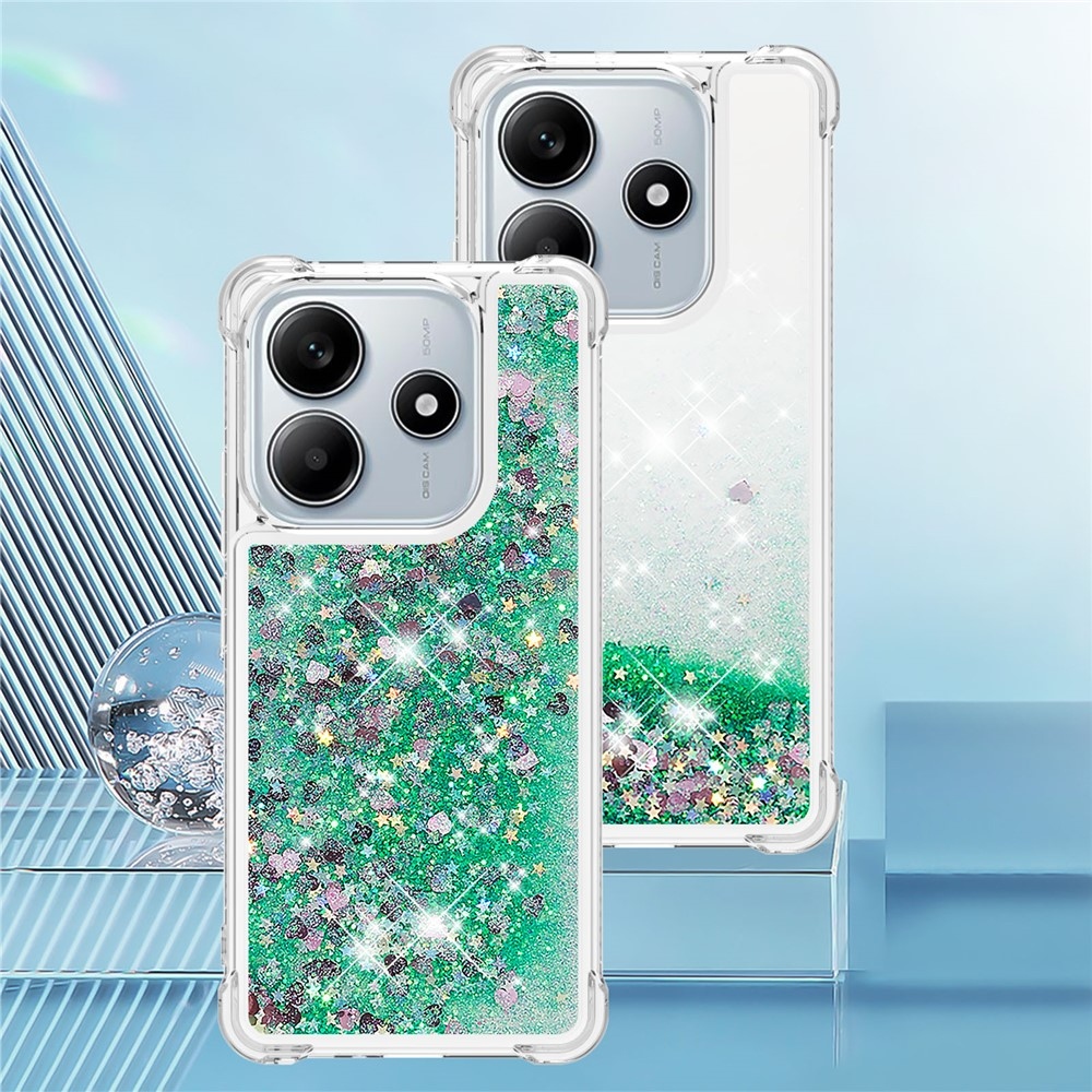 Glitter homokóra zselés tok Xiaomi Redmi Note 14 5G - zöld/szívek