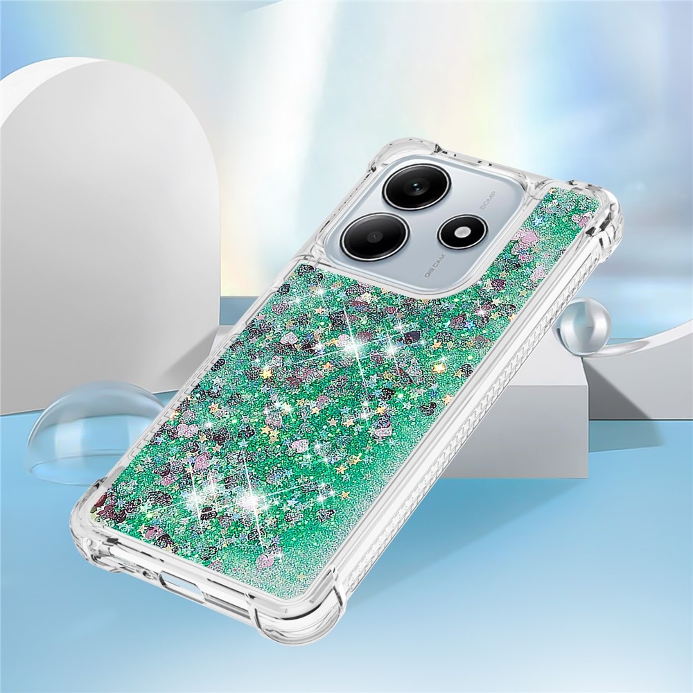 Glitter homokóra zselés tok Xiaomi Redmi Note 14 5G - zöld/szívek