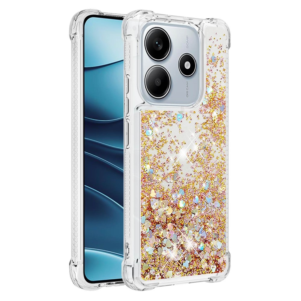 Glitter homokóra zselés tok Xiaomi Redmi Note 14 5G - arany/szív