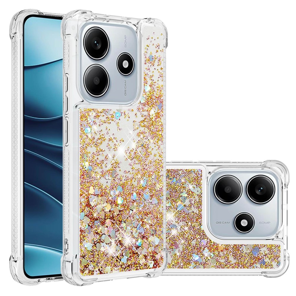Glitter homokóra zselés tok Xiaomi Redmi Note 14 5G - arany/szív