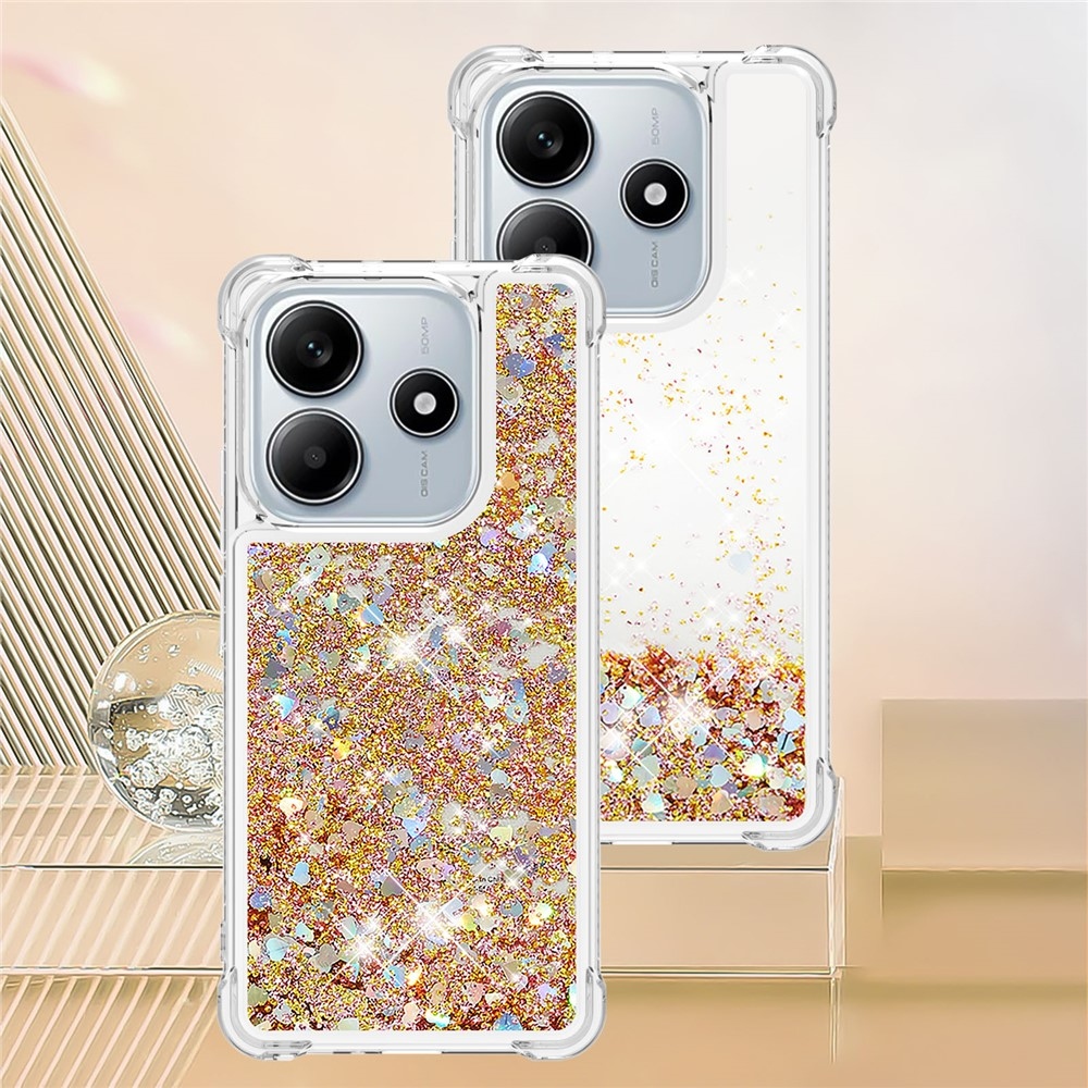 Glitter homokóra zselés tok Xiaomi Redmi Note 14 5G - arany/szív