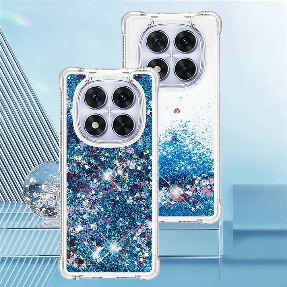 Csillogó homokóra zselés tok Xiaomi Redmi Note 14 Pro 5G/Poco X7 5G - kék/szív