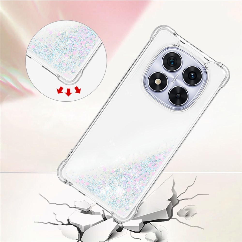 Glitter homokóra zselés tok Xiaomi Redmi Note 14 Pro 5G/Poco X7 5G - rózsaszín/ezüst/szív