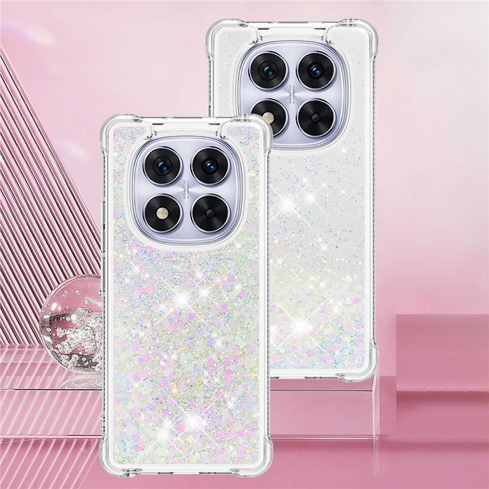 Glitter homokóra zselés tok Xiaomi Redmi Note 14 Pro 5G/Poco X7 5G - rózsaszín/ezüst/szív
