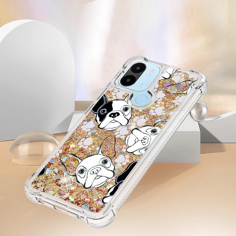 Glitter homokóra tok Xiaomi Redmi A1+/A2+ - fekete és fehér kölyökkutyához