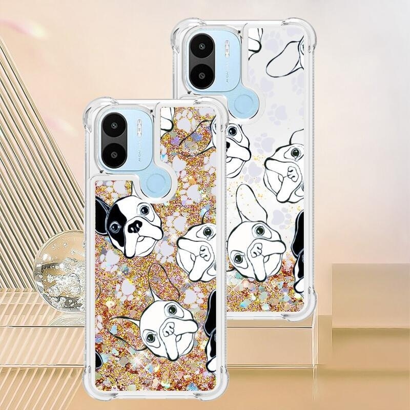 Glitter homokóra tok Xiaomi Redmi A1+/A2+ - fekete és fehér kölyökkutyához