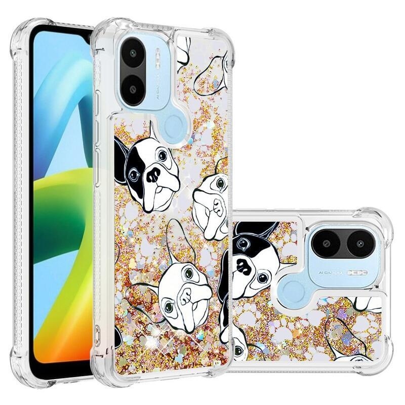 Glitter homokóra tok Xiaomi Redmi A1+/A2+ - fekete és fehér kölyökkutyához