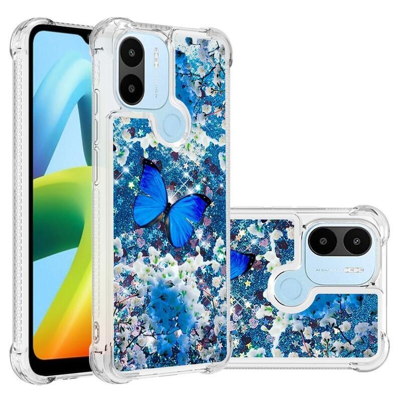 Csillogó homokóra tok Xiaomi Redmi A1+/A2+ - kék pillangóhoz