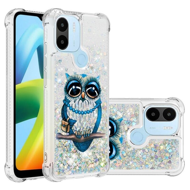 Glitter homokóra hüvely a Xiaomi Redmi A1+/A2+ készülékhez - bagoly