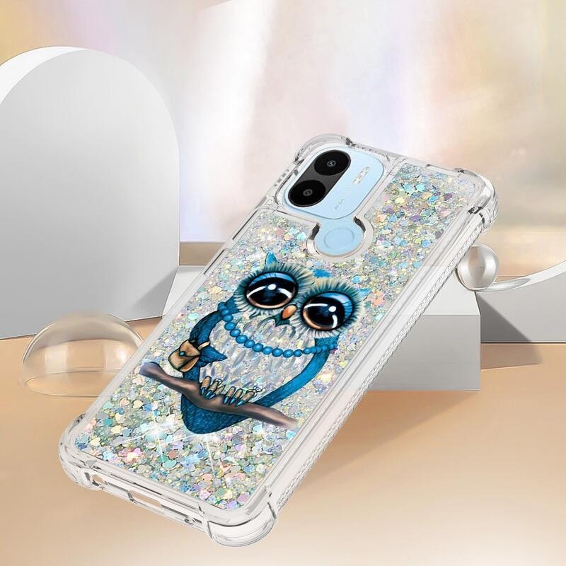 Glitter homokóra hüvely a Xiaomi Redmi A1+/A2+ készülékhez - bagoly