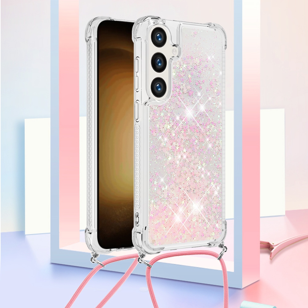 Csillogó homokóra zselés tok húzózsinórral Samsung Galaxy S26+ - rózsaszín/csillagok