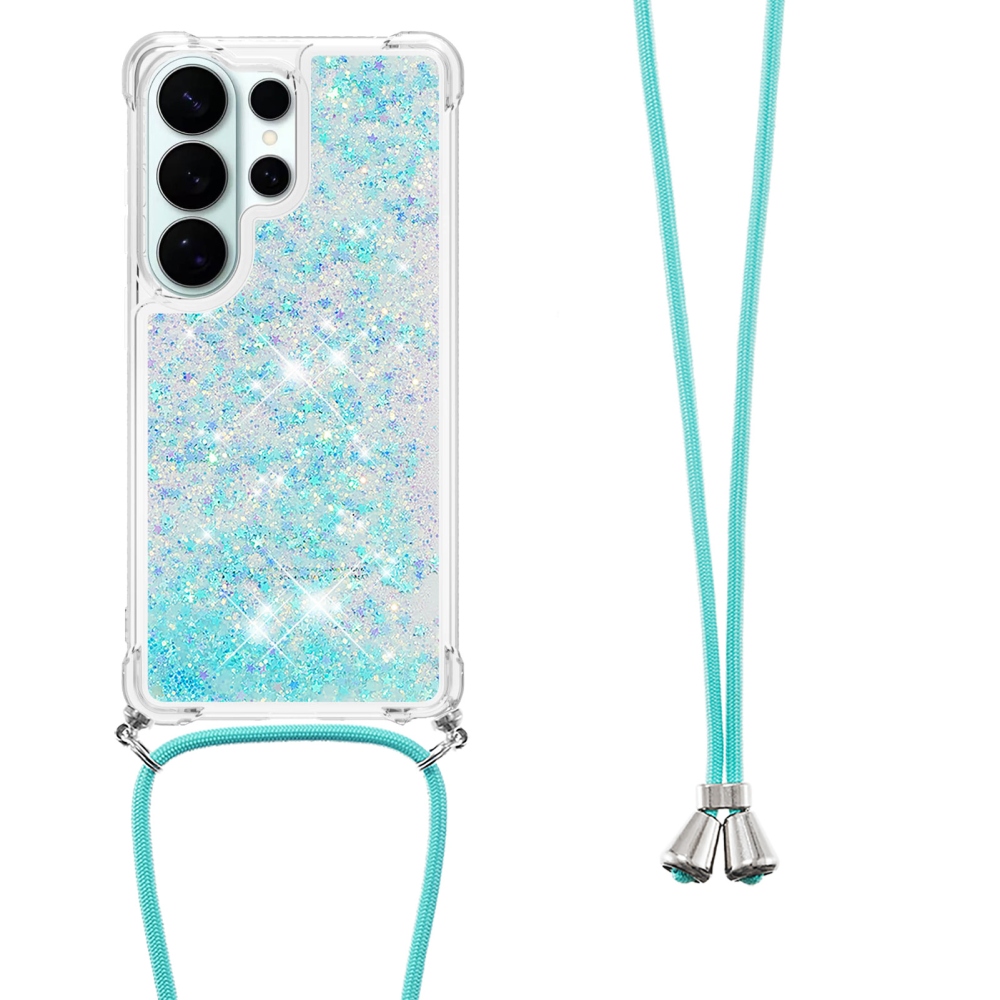 Csillogó homokóra zselés tok húzózsinórral Samsung Galaxy S26 Ultra - kék/csillagok