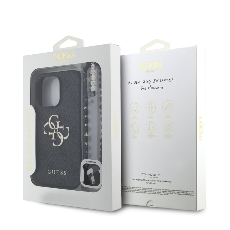 Guess PU 4G fém logós fém pánt hátlap iPhone 15 Pro Max-hoz Fekete