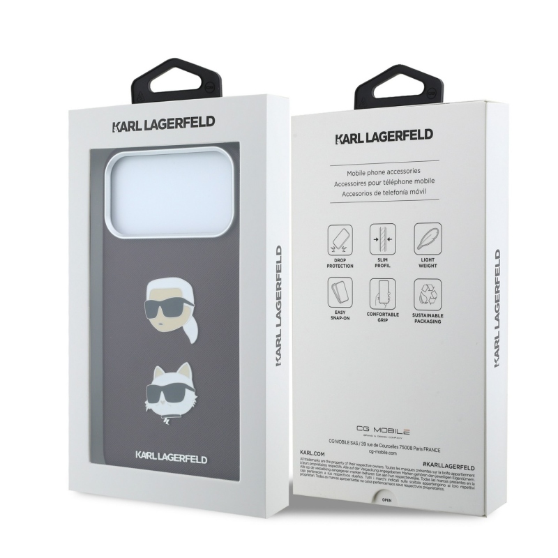 Karl Lagerfeld PU Semi Wrap Saffiano K&CH Heads hátsó tok iPhone 18 Pro-hoz, bordó