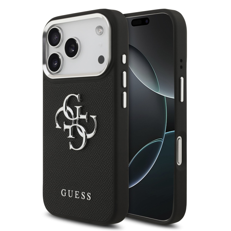 Guess PU szemcsés 4G fém logó hátlap iPhone 17 Pro fekete