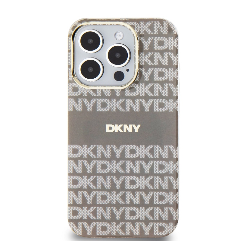 DKNY PC/TPU ismétlődő mintás tonális csíkos Magsafe hátlap iPhone 13 Pro bézs színű borítóhoz