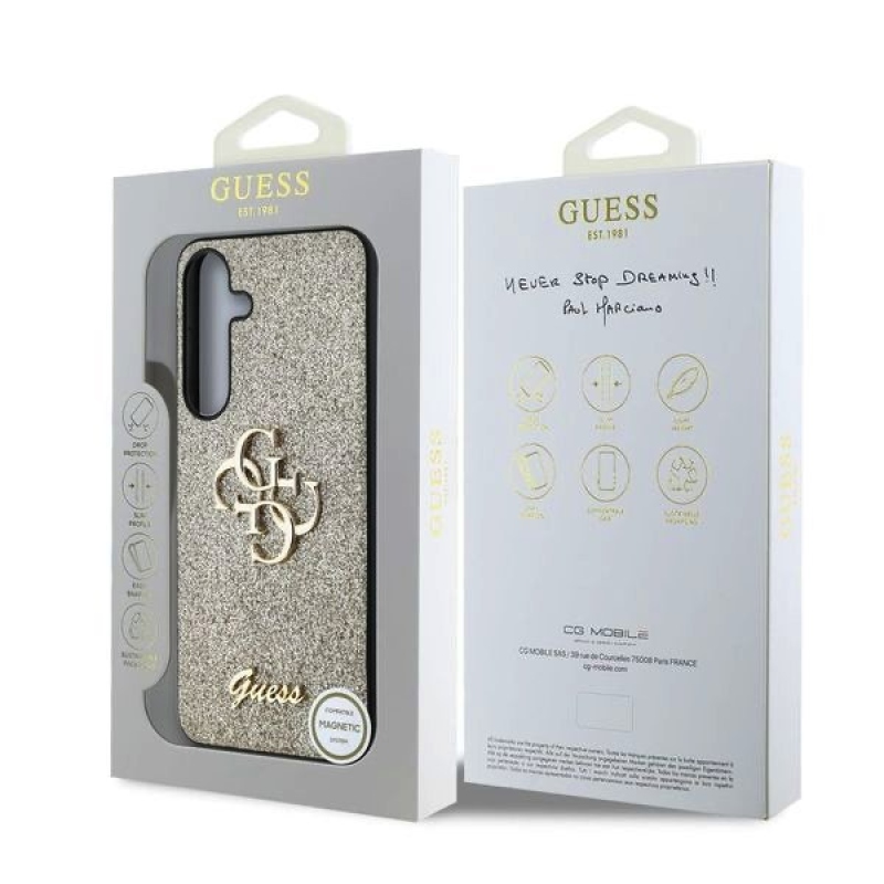 Guess PU Fixed Glitter 4G Metal Logo hátlap Samsung Galaxy S25+ Arany