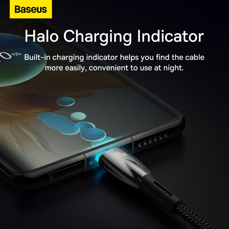 Baseus Glimmer sorozatú gyors töltő adatkábel USB-C - USB-C 100W 1m Fekete