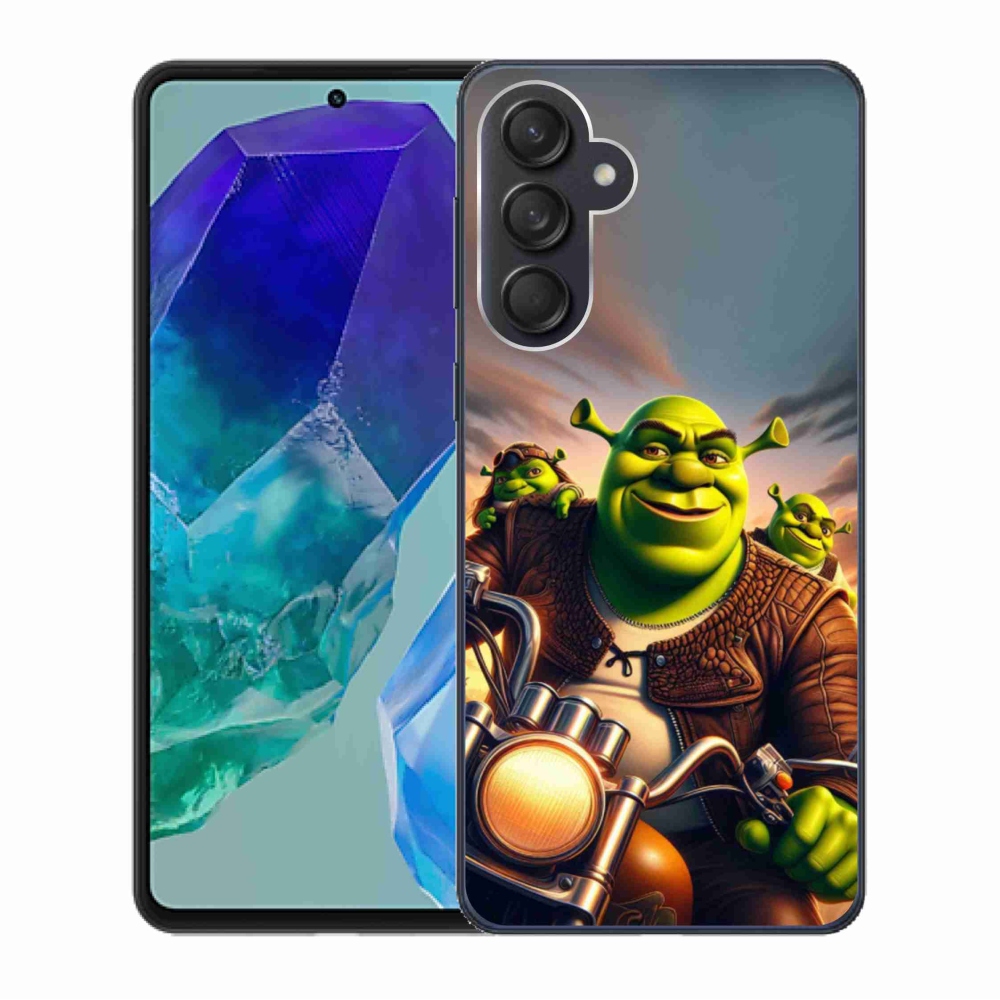 Zselés borítás mmCase Samsung Galaxy M55 5G - shrek egy motorkerékpárral