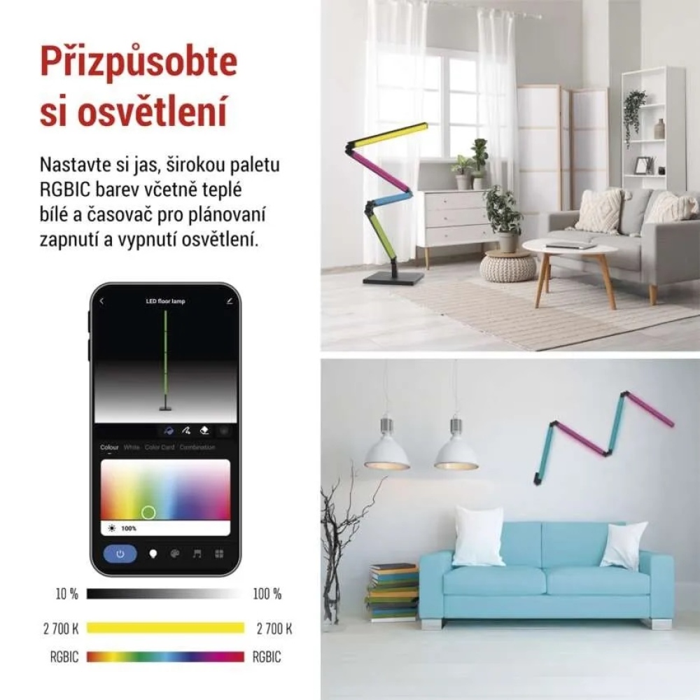 GoSmart LED állólámpa 175 cm, meleg fehér / RGBIC WiFi - fekete