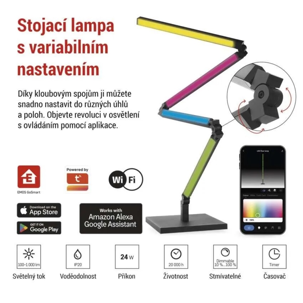 GoSmart LED állólámpa 175 cm, meleg fehér / RGBIC WiFi - fekete