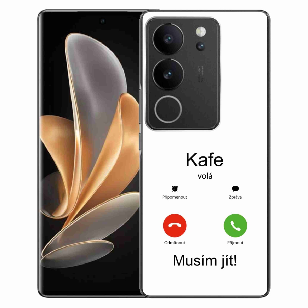 Gél borító mmCase a Vivo V29 5G-n - kávé hívások fehér háttérrel