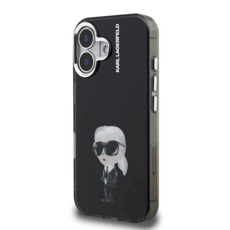 Karl Lagerfeld IML Aquarelle Karl hátlapi borító iPhone 16-hoz Fekete