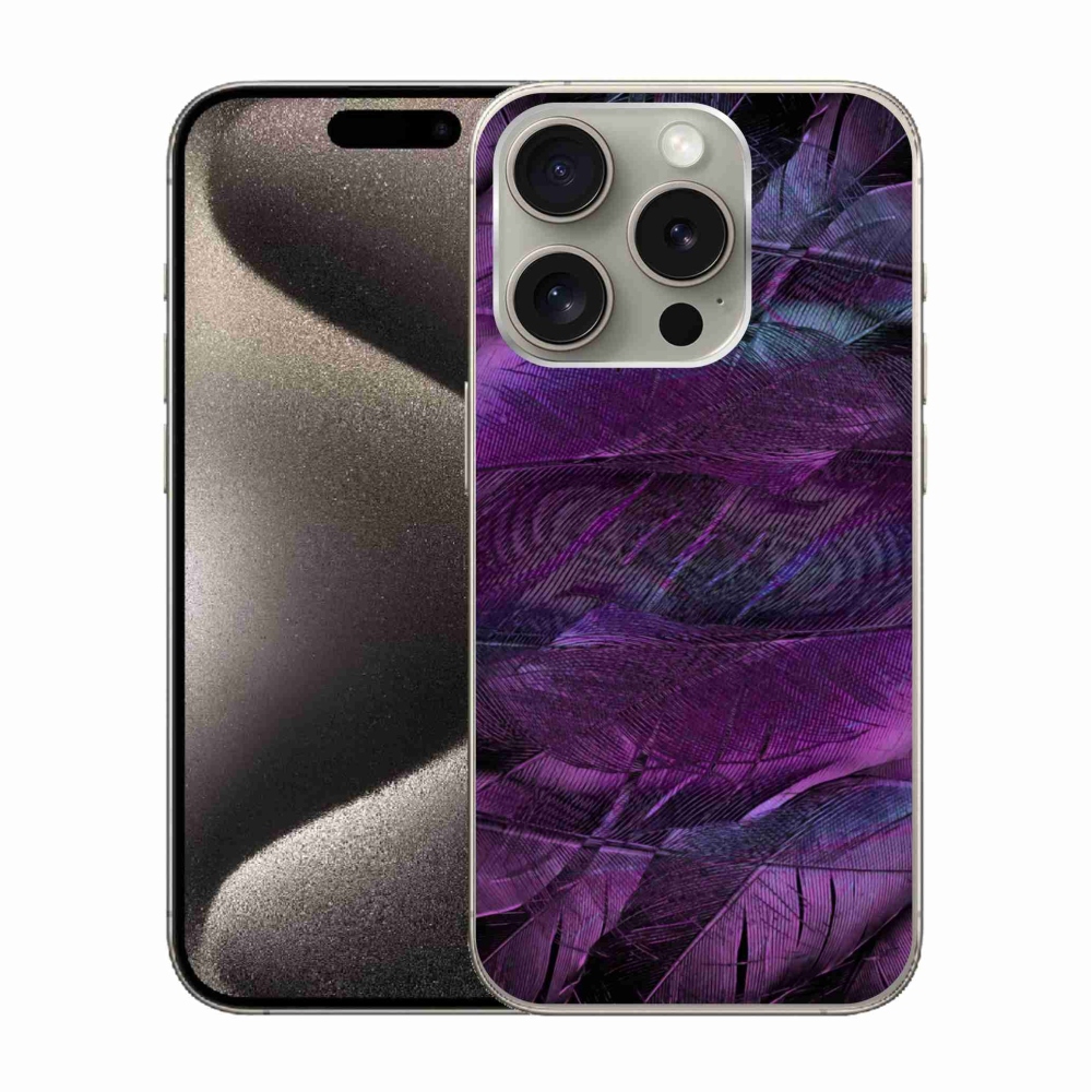 Zselés borítás mmCase iPhone 15 Pro készülékhez - lila tollak