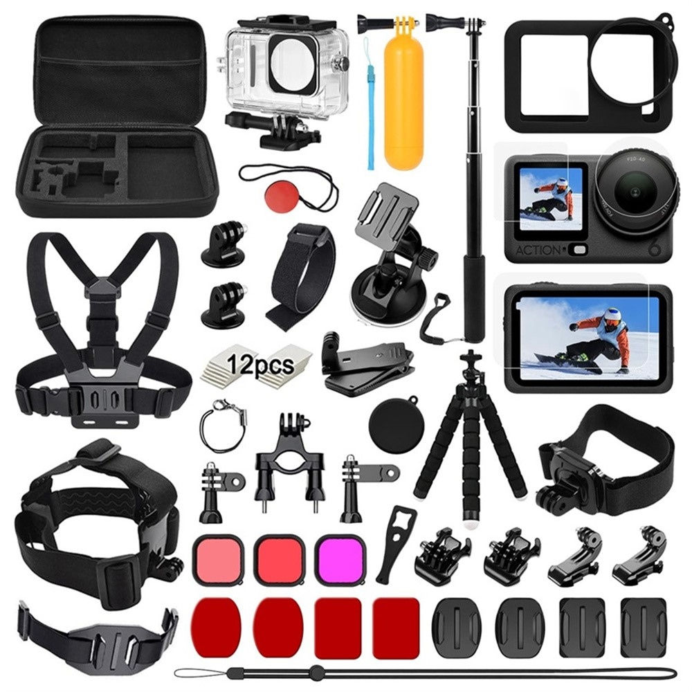 54 darabos kiegészítőkészlet DJI Osmo Action 6 drónhoz, vízálló tokkal