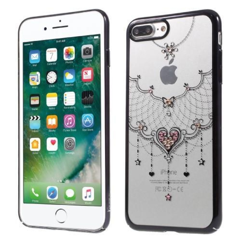 Grace műanyag tok Swarovski kristállyal iPhone 8 Plus és iPhone 7 Plus készülékhez - fekete szívecske