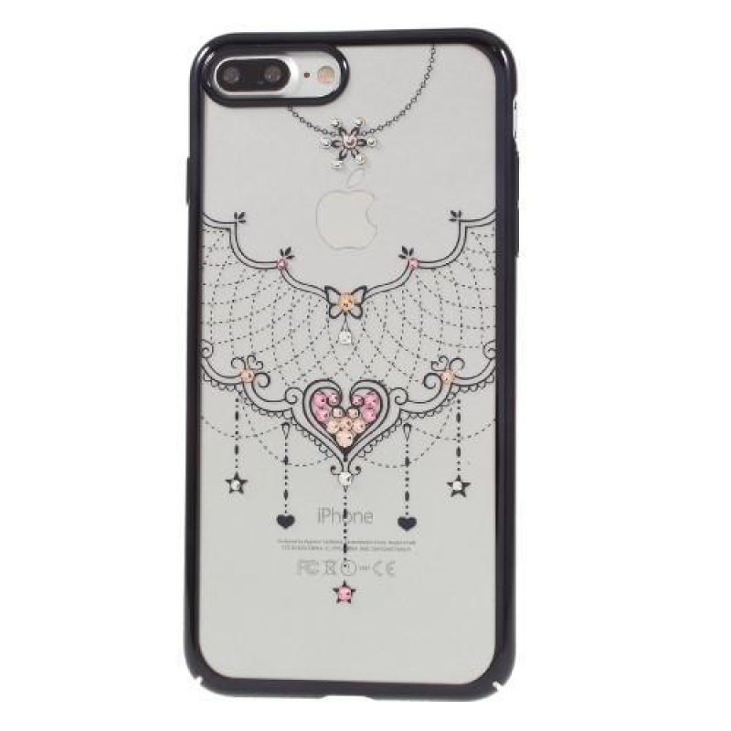 Grace műanyag tok Swarovski kristállyal iPhone 8 Plus és iPhone 7 Plus készülékhez - fekete szívecske