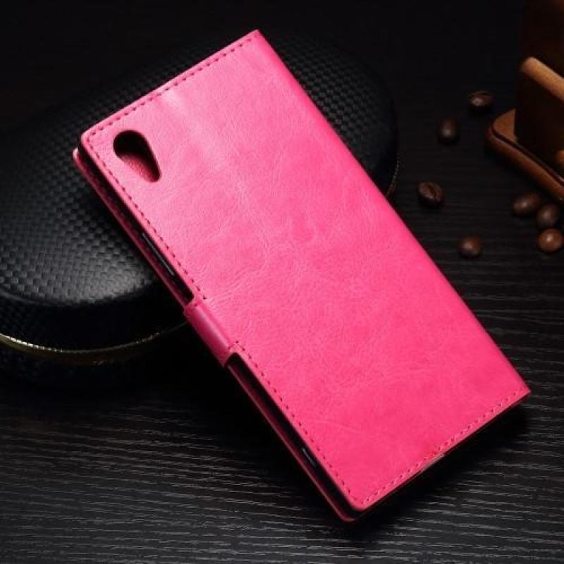 Szemcsés PU bőr könyv tok Sony Xperia L1 - rózsaszínű