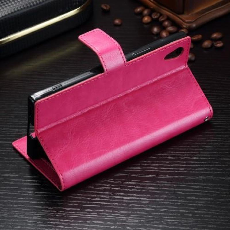 Szemcsés PU bőr könyv tok Sony Xperia L1 - rózsaszínű