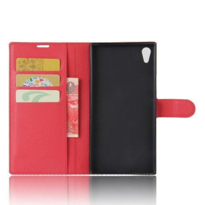 Szemcsés PU bőr tok Sony Xperia XA1 Ultra készülékhez - piros