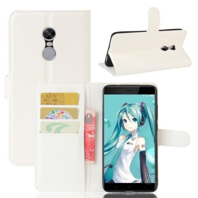 Szemcsés PU bőr tok Xiaomi Redmi Note 4X-hez - fehér