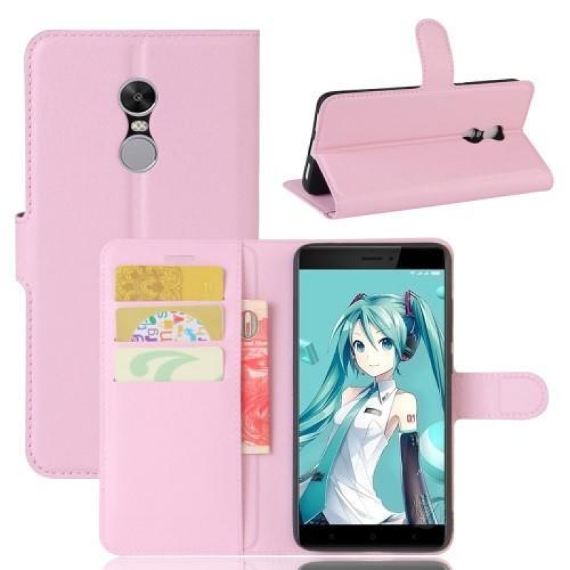 Szemcsés PU bőr tok Xiaomi Redmi Note 4X - rózsaszínű