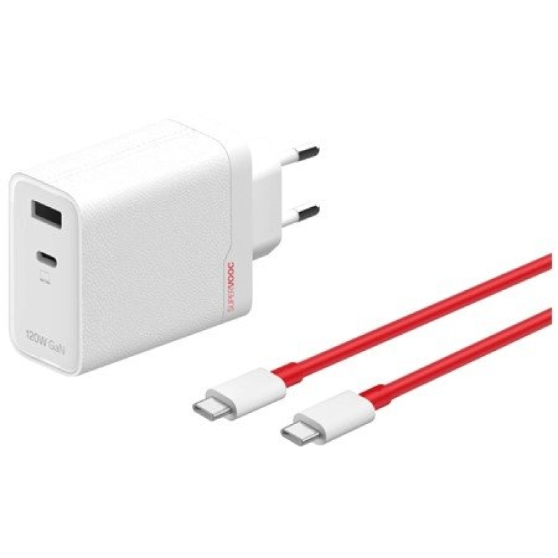 OnePlus SUPERVOOC 120W Dual USB-A + USB-C utazási töltő + USB-C/USB-C kábel Fehér